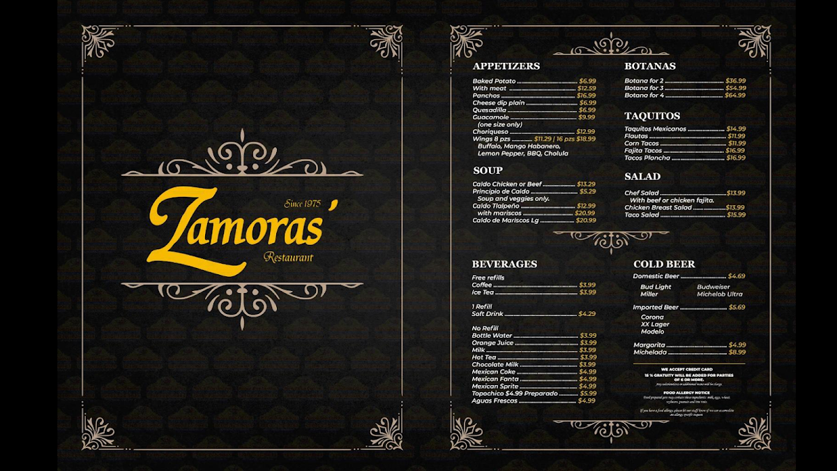 Menu Zamoras' Restaurant-1